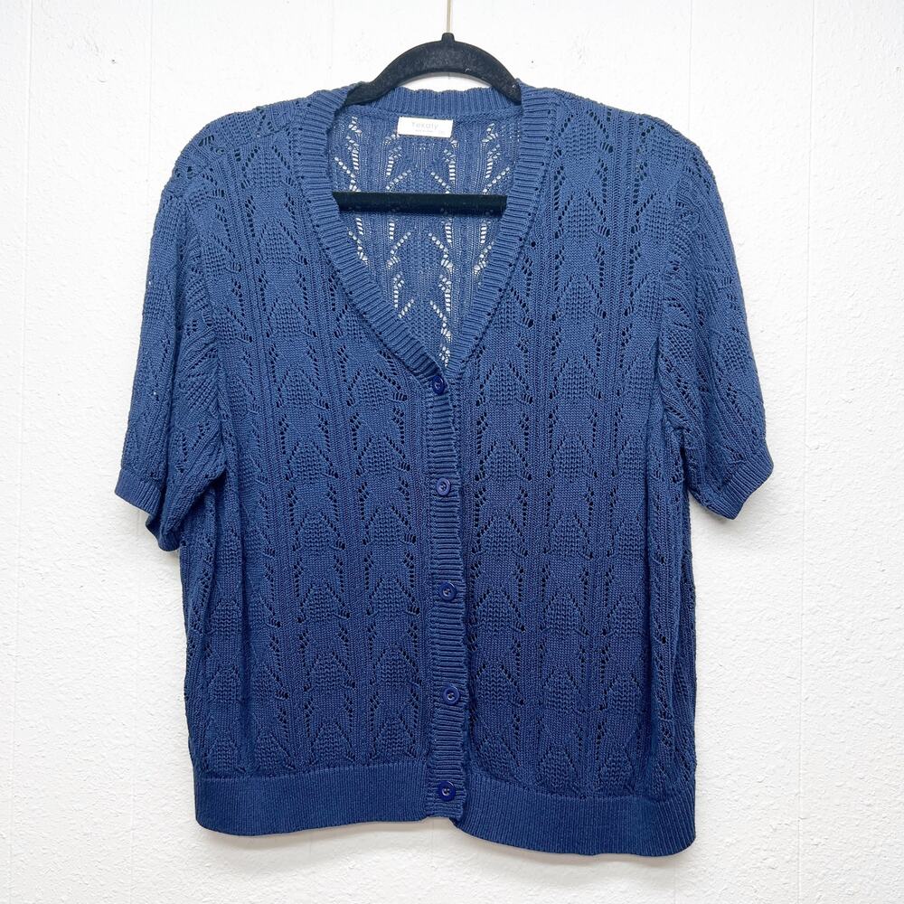 Yekaty Open Knit Short Sleeve Button Front Cardigan Sweater Womens 2XL Capsule
